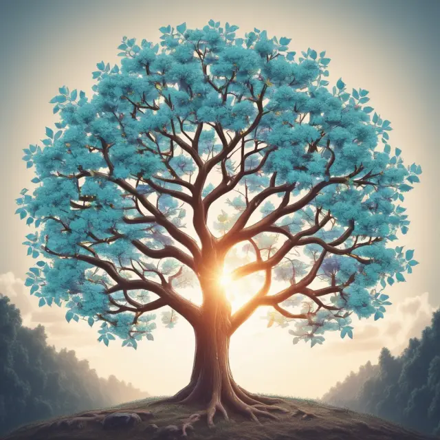 Tree illustrating various stock types: common, preferred, blue chip, growth, and value, growing towards a symbolic sun representing wealth creation