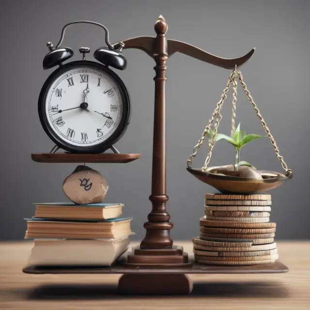 A balance scale illustrating risk tolerance, time horizon, and asset allocation in investing.