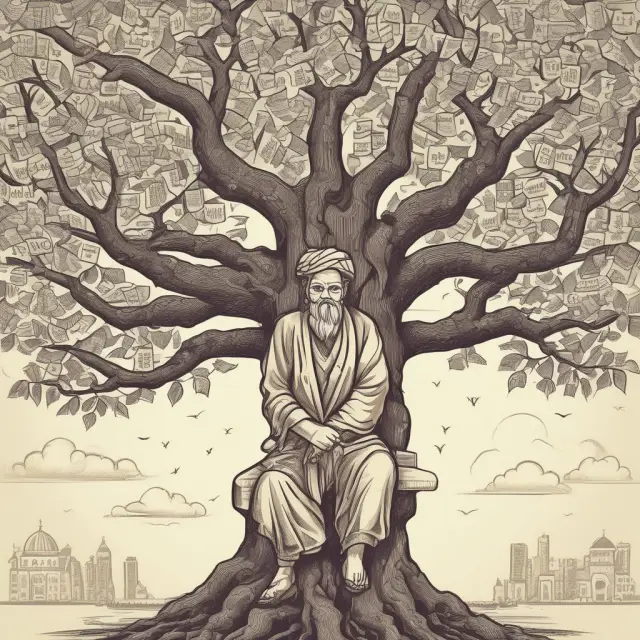 An ancient tree overflowing with investment analysis techniques, symbolizing the depth and breadth of this essential practice for informed investing.