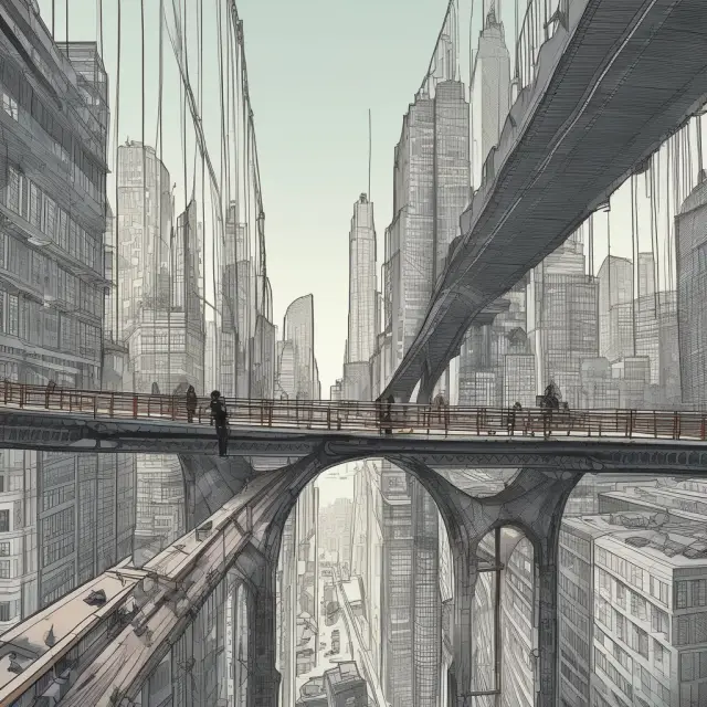 An investment banker team builds a sturdy bridge between two interconnected companies, symbolizing the advisory roles they play during M&A deals