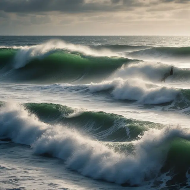 An image of investment bankers on a boat, navigating through regulatory waters represented by blue tides, fintech waves symbolized by white foam, and ESG currents depicted as green rivers.