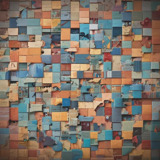 Visualization of investment centers as interconnected pieces in a mosaic puzzle, emphasizing their role in managing capital investments for generating returns and risks within a company.