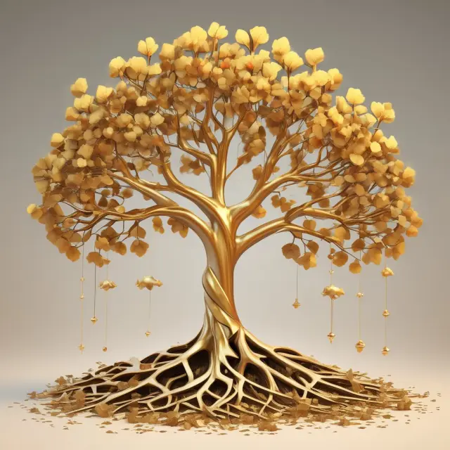 Golden tree representing Investment Center with branches for Profit, Cost, and Asset management
