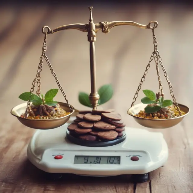 Balance scale represents an investment center, with advantages like diversification, increased profits, and flexibility on one side, and risks involved in the background