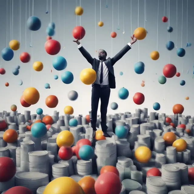 Investment center manager balancing diverse challenges - resource allocation, risk management, performance evaluation, diversification decisions, and regulatory compliance