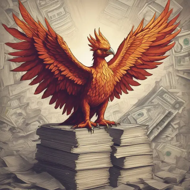 Phoenix rising from financial reports represents the importance and evolution of investment centers in business