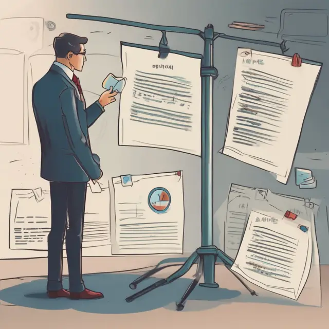 An individual weighing various factors on a scale, representing the balance of qualifications, experience, investment style, performance, and fees when choosing an investment manager.