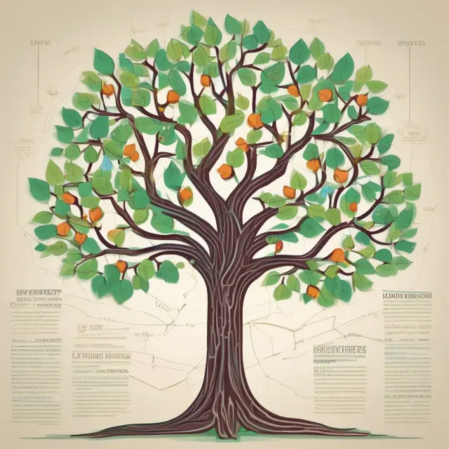 A capital appreciation tree bursting with branches representing various market sectors, each one adorned with stocks as its leaves