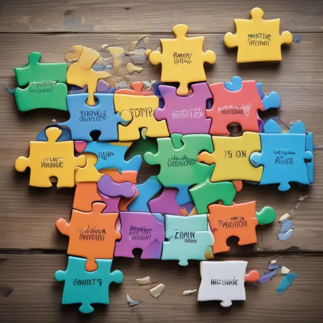A vivid puzzle with pieces depicting target audience, competitive pricing, diverse advertising channels, and clear communication.