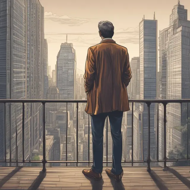 An investor evaluating various investment opportunities after selling their rental or commercial property, with the advice of a tax consultant and a cityscape symbolizing growth.