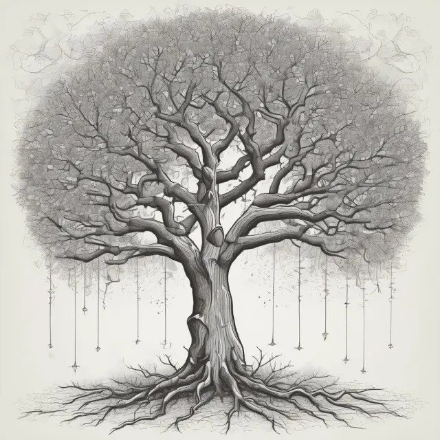 Image of a tree symbolizing the investment process, with branches for idea generation, trunk for research, and roots representing refinement, all surrounded by leaves labeled 