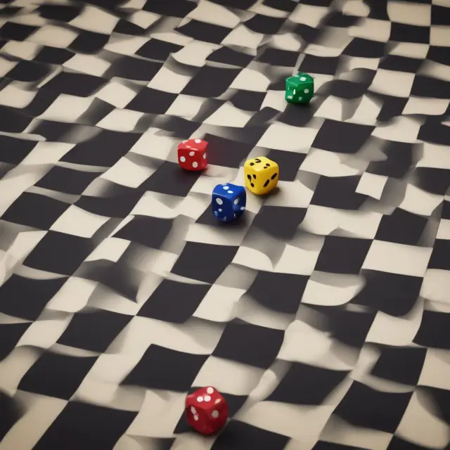 A set of dice tumbling on a chessboard symbolizes the inherent risks in investment theses, emphasizing the importance of effective risk management strategies.