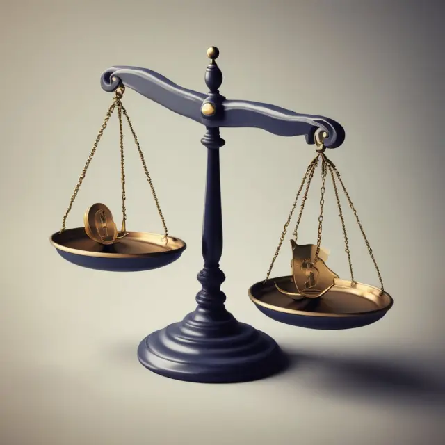An artistic rendering of scales balancing an investment thesis and market trends