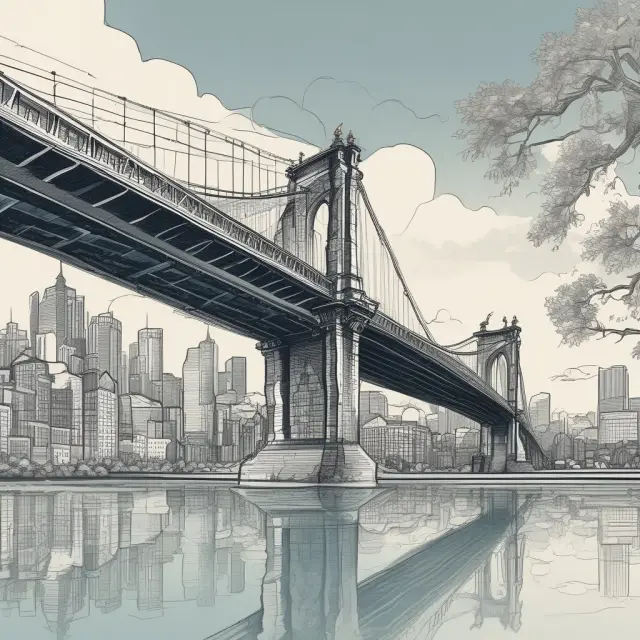 A stylized investment bank depicted as a bridge, connecting issuers and investors on a vibrant financial landscape, illustrating the critical role it plays in facilitating capital growth.