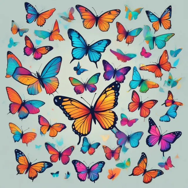 Butterflies symbolizing stocks - common, preferred, growth, and value - emerging from a chrysalis, with labels and colorful wings