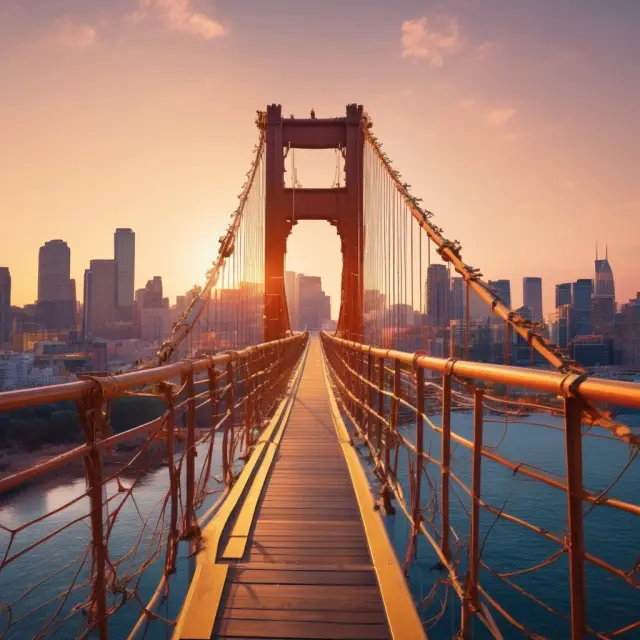 A golden bridge symbolizing real estate investment, connecting tangible wealth with financial growth