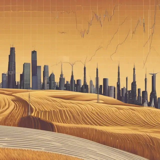 Image illustrating the role of commodities in diversifying an investment portfolio, with visual representation of agricultural products and energy resources amidst economic cycle graphs.