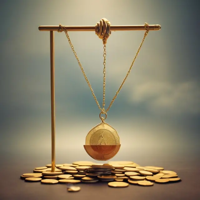 Pendulum swinging between fire (risk) and gold coins (return), symbolizing the impact of investment horizon on risk tolerance and returns