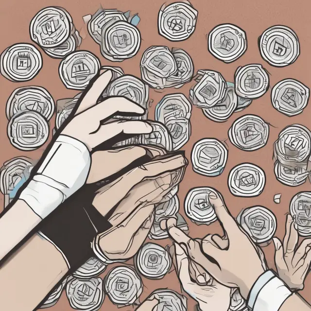 A person extends a hand with four investment club badges attached, emphasizing the advantages of joining an investment club for cost savings and learning opportunities.