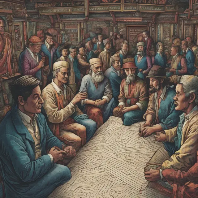 Image: Investors collaborating on a loom, creating a rich tapestry representing the formation and growth of an investment club.