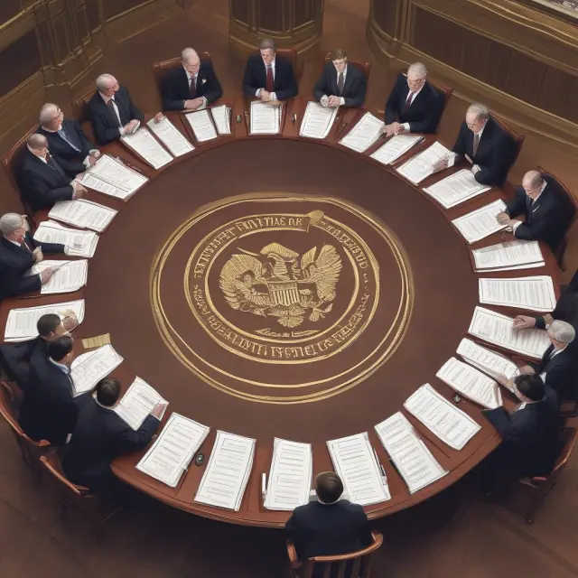 Members of an SEC-registered investment club gathered around a table with gold regulations forming the foundation.