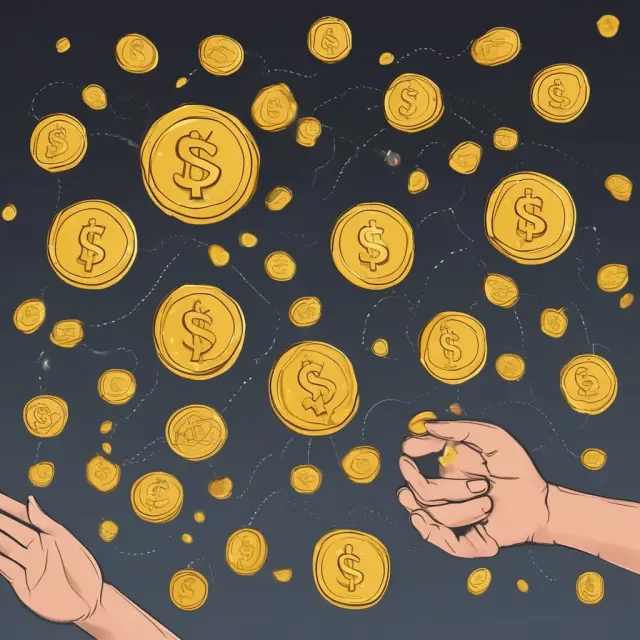Golden coins illustrate revenues from share sales and management fees in investment company operations.