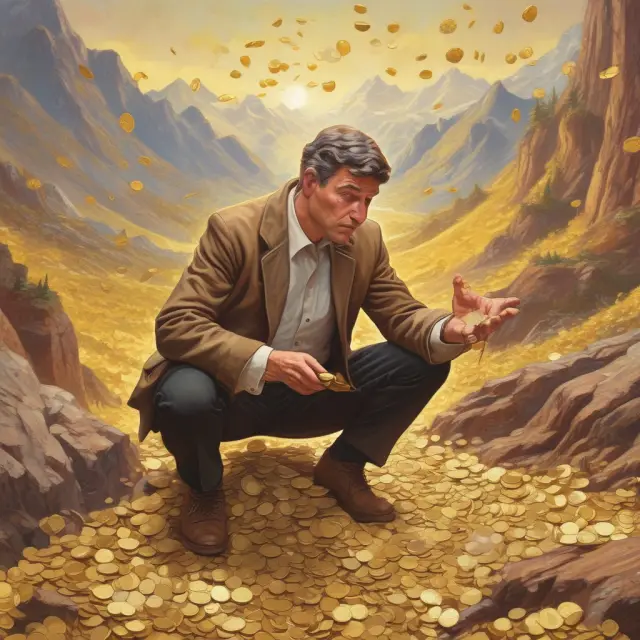An investment consultant meticulously sorts through a mountain of gold coins, illustrating their role in navigating various fee structures