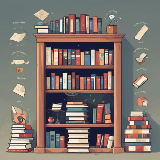 Scholar with books symbolizing education (degrees, certifications) and licenses in front of a finance-themed bookshelf