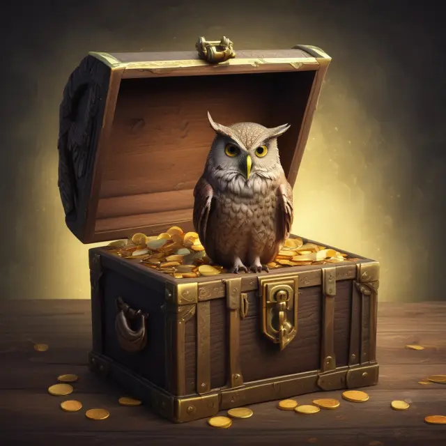 Wise owl guards a treasure chest filled with gold coins representing tax-efficient investment funds