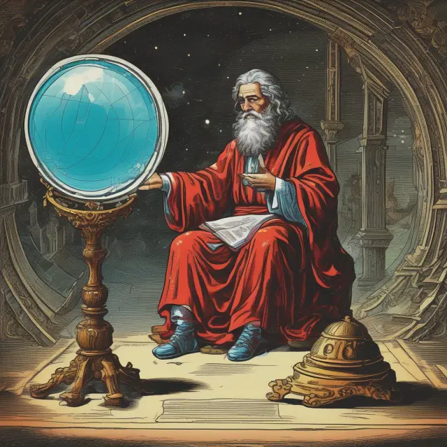 An investor examining different investment strategies through a crystal ball while considering objectives such as income generation, growth, and risk tolerance.