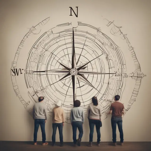 An image of four investors, each with a compass, illustrating income, growth and income, growth, and trading strategies
