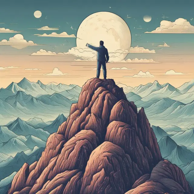 An investor overlooking their portfolio through an adjustable telescope, emphasizing the importance of periodic reviews in financial planning