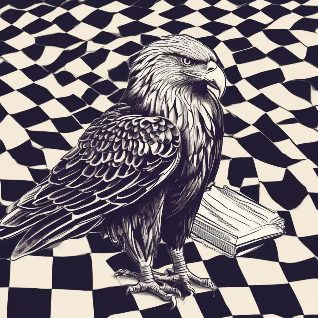 An eagle, representing control and oversight, overseeing a checkerboard grid of invoices, emphasizing internal control processes