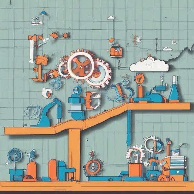 Gears on a balance beam symbolize industries with varying capacity utilization levels, emphasizing their impact on the economy