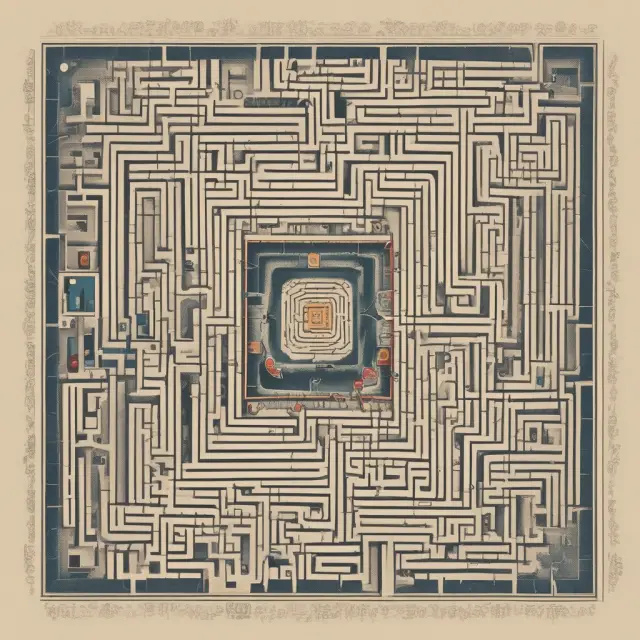 A maze representing post-IPO complexities, featuring quiet periods, dilution, underwriters, and stock buybacks