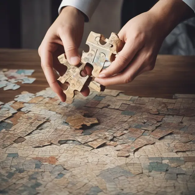An intricate jigsaw puzzle depicting elements of a custom Investment Policy Statement from Napa Valley Wealth Management, symbolizing the alignment of client objectives with financial strategies.