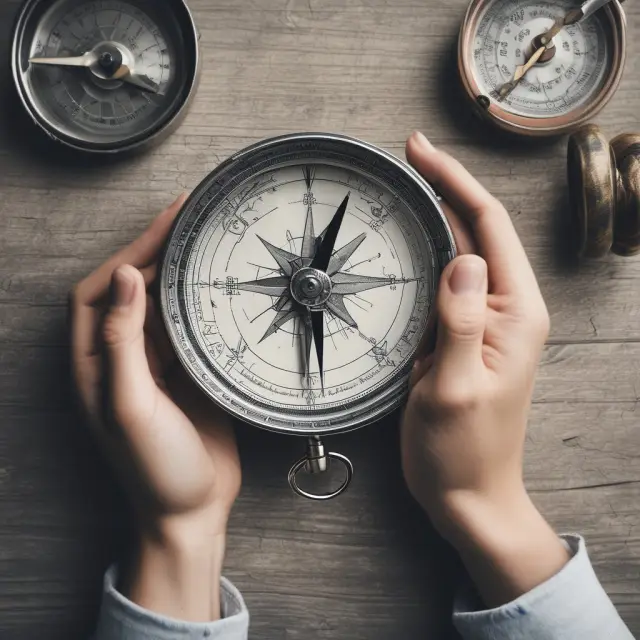 A compass in the hands of two figures symbolizing clients and advisors navigating their investment journey using an IPS