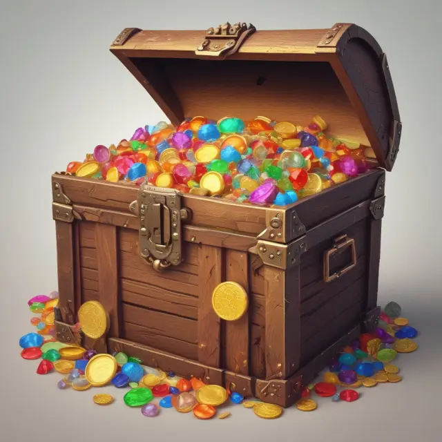 Golden treasure chest with coins and gems, representing investments evaluated using Internal Rate of Return (IRR)
