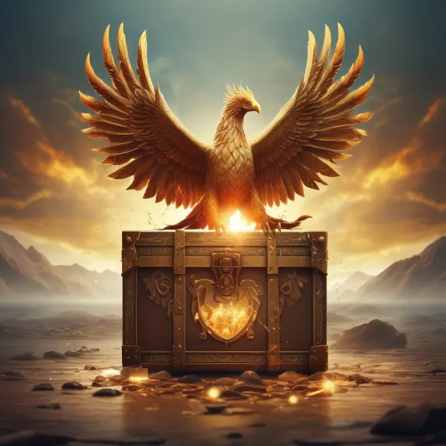 Image: A Phoenix rising from a golden treasure chest, illustrating IRR