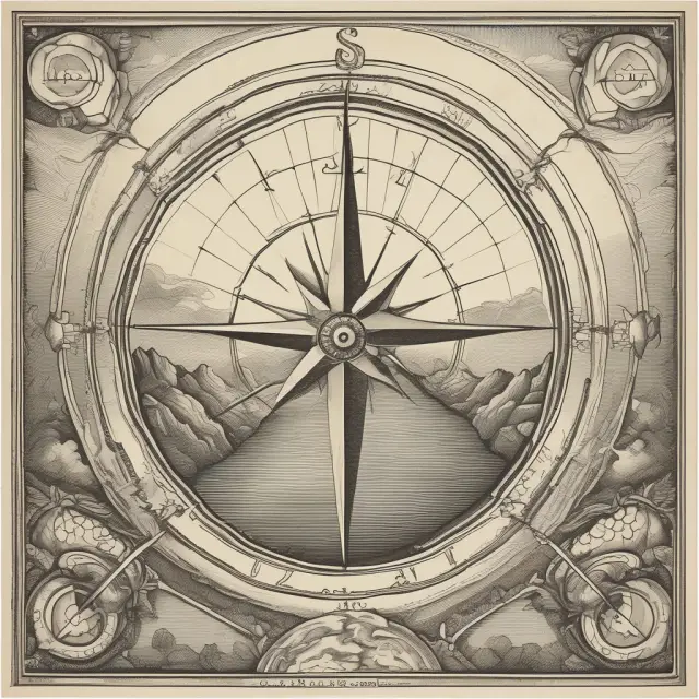 A compass with an IRR symbol at the tip, pointing towards various investment landscapes depicting different industries and contexts