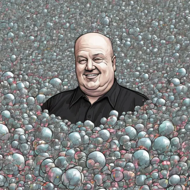 A symphony orchestra of investors, with some playing exuberant tunes on violins signifying irrational optimism, while others panic sell on trumpets as the bubble bursts