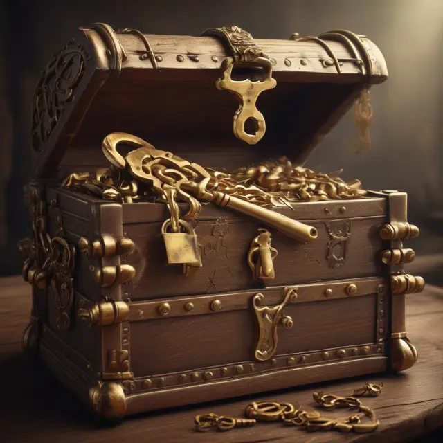 An image of a golden key unlocking an ornate ancient chest, surrounded by documents, illustrating irrevocable trusts for securing assets and creating a lasting legacy
