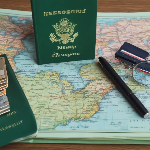 Image of a green card and passport placed on a world map to symbolize the IRS Publication 519 substantial presence and green card residency tests for determining alien tax status in the U.S.