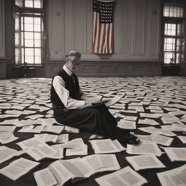 A non-resident scholar engrossed in IRS Publication 519, with treaty flags symbolizing potential tax benefits floating around them