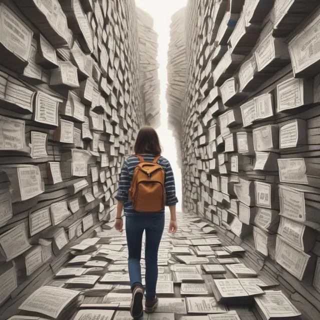 Student navigating tax rules in Publication 525, depicting scholarship funds as a backpack containing both taxable and nontaxable items.