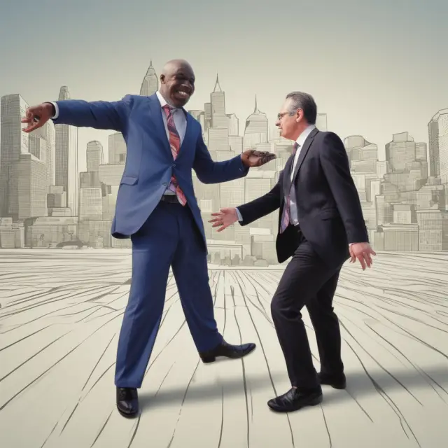 Artwork depicting an elegant dance between investors and the IRS, representing property trades and tax shelters.