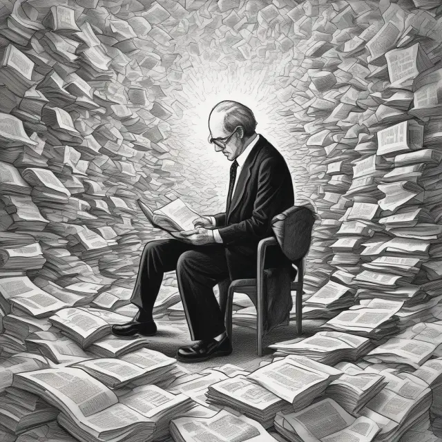 An investor studying IRS Publication 550, surrounded by tax forms and investment papers. Beacon of understanding shines from the publication.