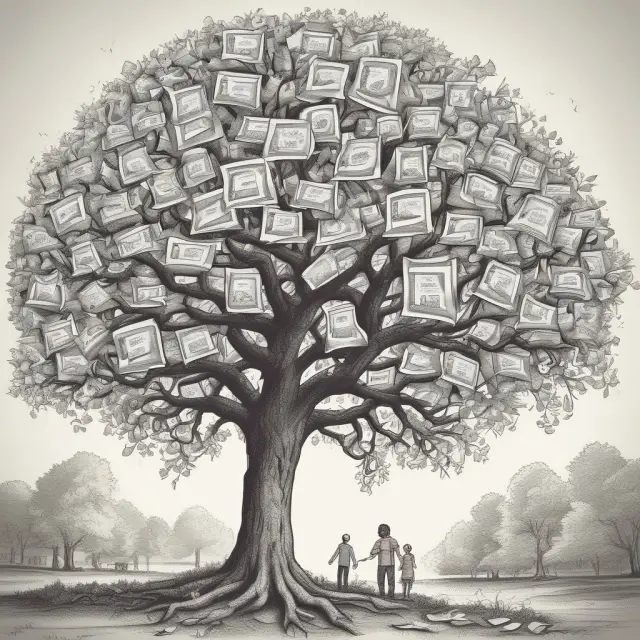 An image of a sturdy tree laden with golden apples representing tax benefits and opportunities, extending towards students and families below