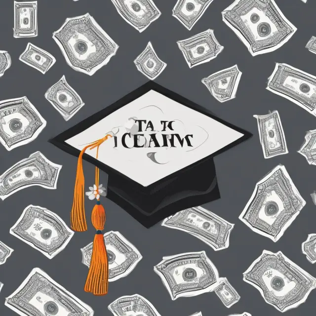 Student wearing graduation cap with floating tuition waivers and tax credits atop a fiscal scale