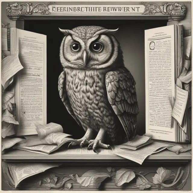 An image of a wise owl holding a book labeled 